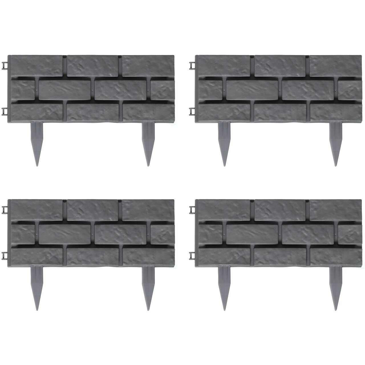 Imitation Stone Brick Designed Garden Border Edging Picket Fence, High Quality Fencing for Gardens, Landscape Edging, Pathways, Flower Beds, to Provide Protection from Animals, 4 Piece Set Grey